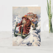 Grumpy Sledding Santa Vintage Kerstmis Kaart (Voorkant)