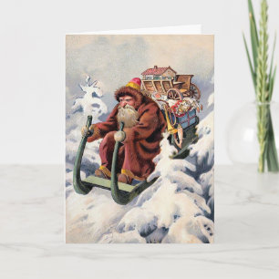 Grumpy Sledding Santa Vintage Kerstmis Kaart