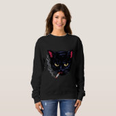 Grumpy Smoking Black Cat Y2K Attitude Retro Design Trui (Voorkant volledig)