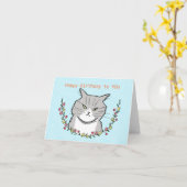 Grumpy Snippy Grey Tabby Cat Schattige Funny Birth Kaart (Gele Bloem)
