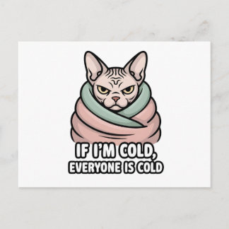 Grumpy Sphynx Cat Cold Humor Cartoon Art Feestdagenkaart