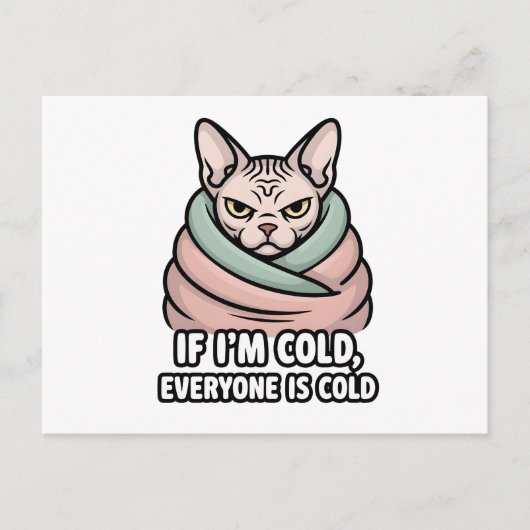 Grumpy Sphynx Cat Cold Humor Cartoon Art Feestdagenkaart (Voorkant)