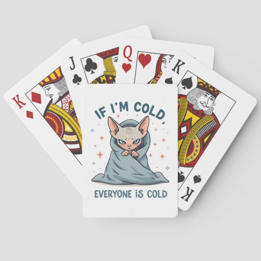 Grumpy Sphynx Cat Cold Humor Cartoon Design Pokerkaarten (Achterkant)