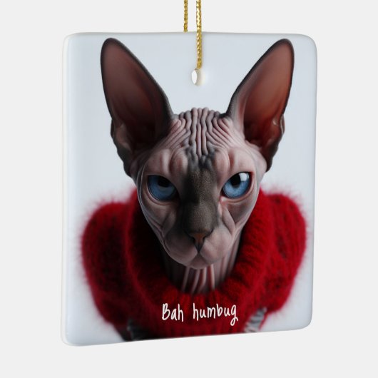 Grumpy Sphynx Kat Kerstmis Keramisch Ornament (Rechts)