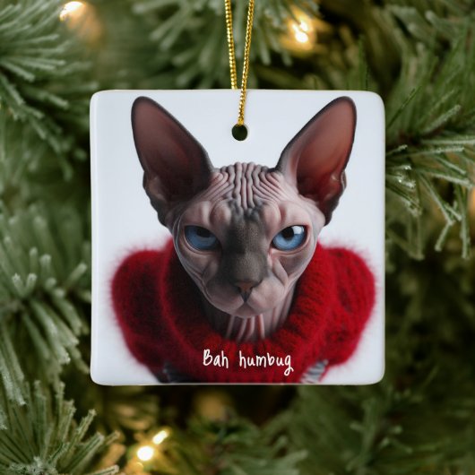 Grumpy Sphynx Kat Kerstmis Keramisch Ornament (Boom)