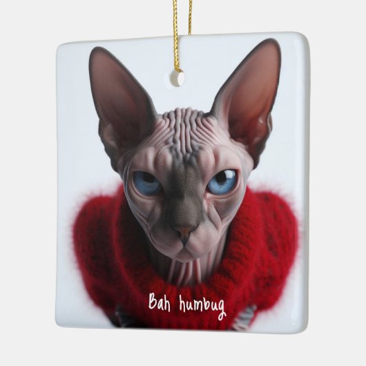 Grumpy Sphynx Kat Kerstmis Keramisch Ornament (Links)