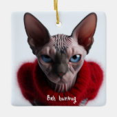 Grumpy Sphynx Kat Kerstmis Keramisch Ornament (Voorkant)