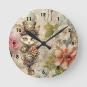 Grumpy Steampunk Cat Collage  Papier Rozen Ronde Klok (Voorkant)