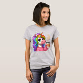 Grumpy Unicorn Needs Coffee Cartoon T-shirt (Voorkant volledig)