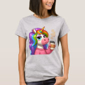 Grumpy Unicorn Needs Coffee Cartoon T-shirt (Voorkant)