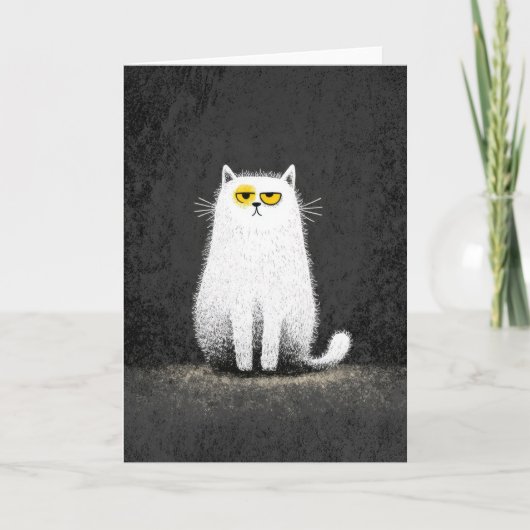 Grumpy White Cat – Funny Minimal Cat Art Kaart (Voorkant)