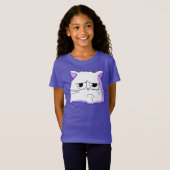 Grumpy White Cat Shirt (Voorkant volledig)