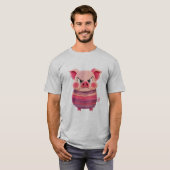 Grumpy Wooden Pig Tee – Layered Texture Cartoon Sh T-shirt (Voorkant volledig)