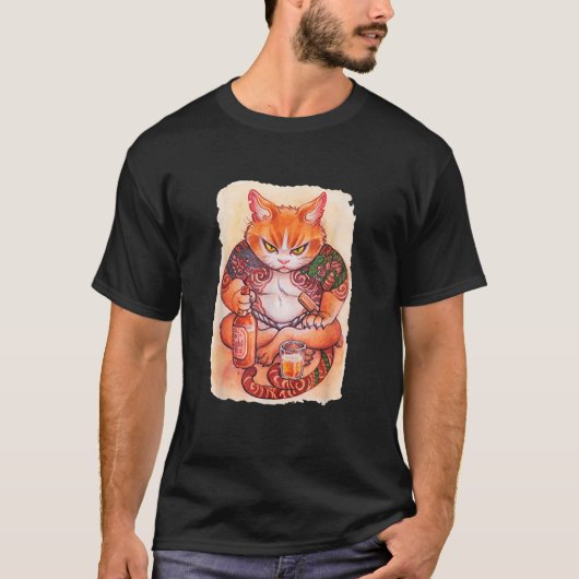 Grumpy Yakuza Cat tattoo Style Japan Gift Raglan B T-shirt (Voorkant)