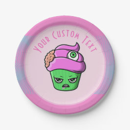 Grumpy Zombie Muffin Roze Hersenen Oogbal Hallowee Papieren Bordje