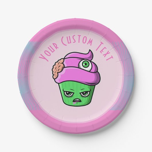 Grumpy Zombie Muffin Roze Hersenen Oogbal Hallowee Papieren Bordje (Voorkant)