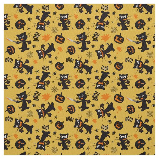 Grumpy zwarte Halloween katten en spookachtige pom Stof (Swatch)