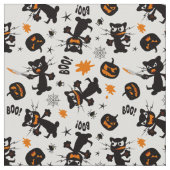 Grumpy zwarte Halloween katten, spinnen en pompoen Stof (Close Up)