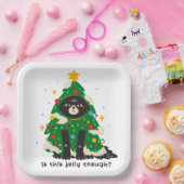 Grumpy zwarte kat gekleed als een boom papieren bordje (Feest)