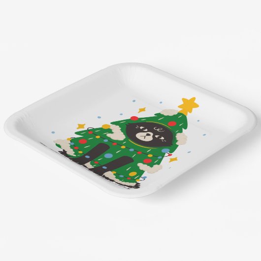 Grumpy zwarte kat gekleed als een boom papieren bordje (Gebogen)