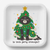 Grumpy zwarte kat gekleed als een boom papieren bordje (Voorkant)