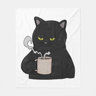 Grumpy zwarte kat met koffie ochtend grouch fleece deken