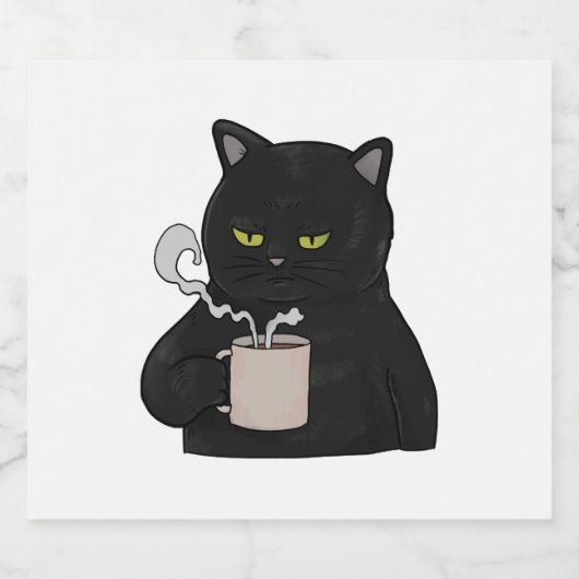 Grumpy zwarte kat met koffie ochtend grouch sparkling wijnetiket (Enkel label)