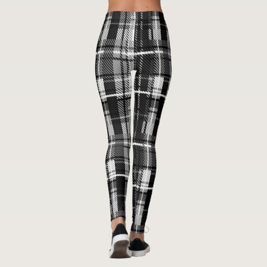 Grunde Zwart Wit Flanel Plaid Tartan Design Leggings (Achterkant)