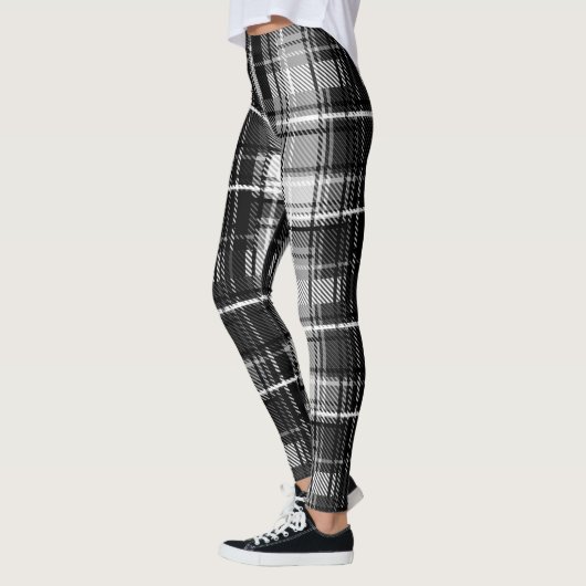 Grunde Zwart Wit Flanel Plaid Tartan Design Leggings (Links)