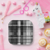 Grunde Zwart Wit Flanel Plaid Tartan Design Papieren Bordje (Feest)