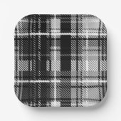 Grunde Zwart Wit Flanel Plaid Tartan Design Papieren Bordje (Voorkant)