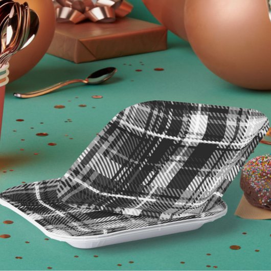 Grunde Zwart Wit Flanel Plaid Tartan Design Papieren Bordje