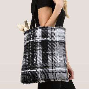 Grunde Zwart Wit Flanel Plaid Tartan Design Tote Bag