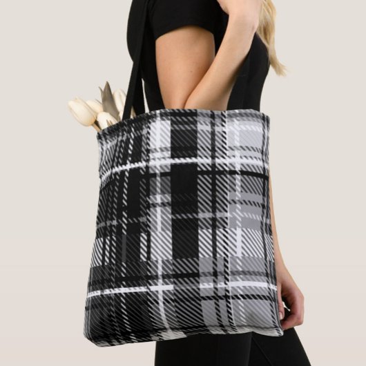 Grunde Zwart Wit Flanel Plaid Tartan Design Tote Bag