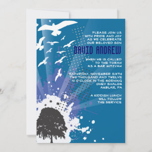 GRUNDGE TREE MET BIRDS Bar Bat Mitzvah Invitation Kaart