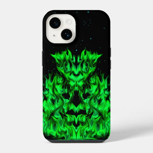 Grüne Flammenmonster am Sternenhimmel iPhone Hoesje (Achterkant)