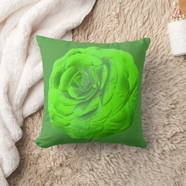 Grüne Rosenblüte – Florales 3D-Design -  Kussen (Deken)