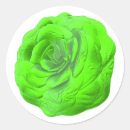 Grüne Rosenblüte – Florales 3D-Design -  Ronde Sticker