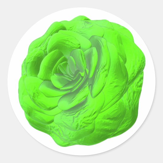 Grüne Rosenblüte – Florales 3D-Design -  Ronde Sticker (Voorkant)
