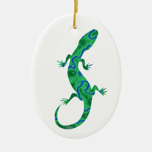 Grüner Gecko ArtDeco Keramisch Ornament (Voorkant)