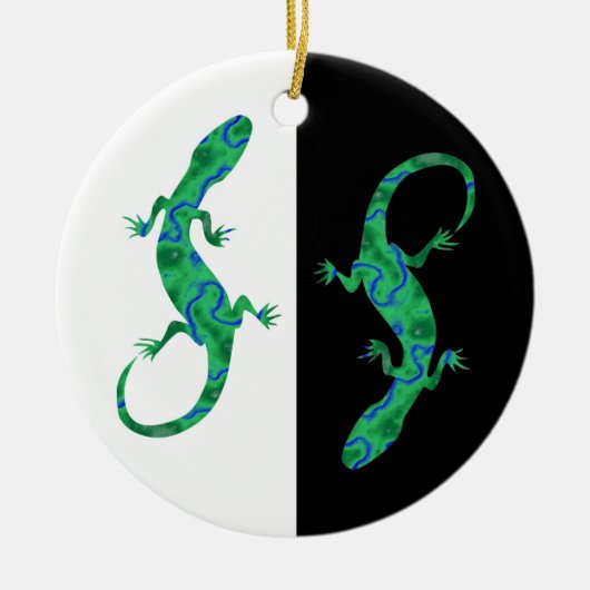 Grüner Gecko ArtDeco zwart-wit design Keramisch Ornament (Voorkant)