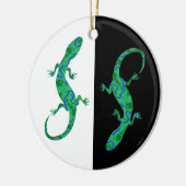 Grüner Gecko ArtDeco zwart-wit design Keramisch Ornament (Links)