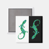 Grüner Gecko ArtDeco zwart-wit Magneet (Voorkant / Achterkant)