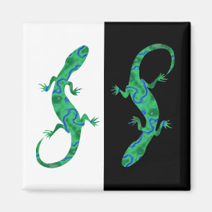 Grüner Gecko ArtDeco zwart-wit Magneet
