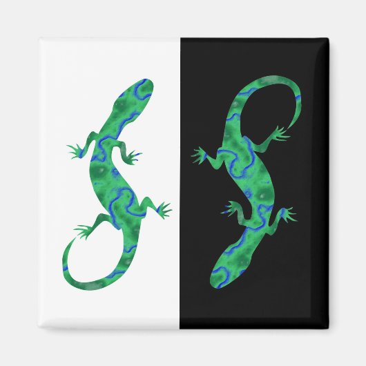 Grüner Gecko ArtDeco zwart-wit Magneet (Voorkant)