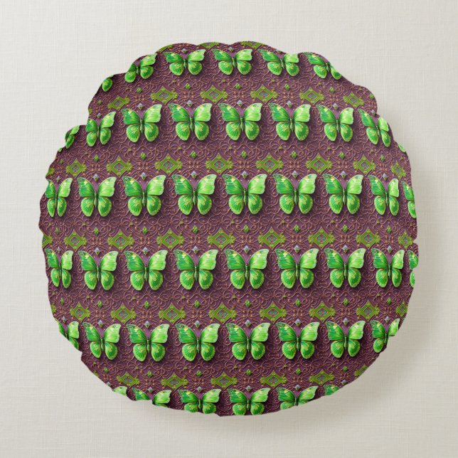 Grüner Schmetterling 3D Optik Rond Kussen (Voorkant)