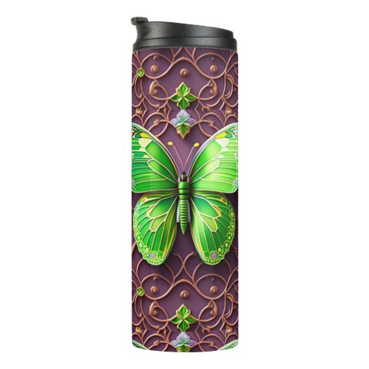 Grüner Schmetterling 3D Optik Thermosbeker (Geroteerd rechts)