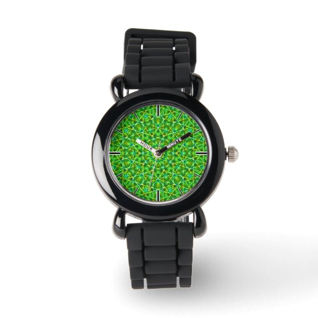Grünes Netz Kaleidoscope/Green Kaleidoscope Net Horloge (Voorkant)