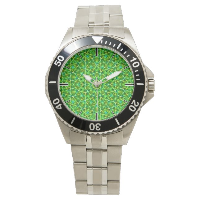 Grünes Netz Kaleidoscope/Green Kaleidoscope Net Horloge (Voorkant)