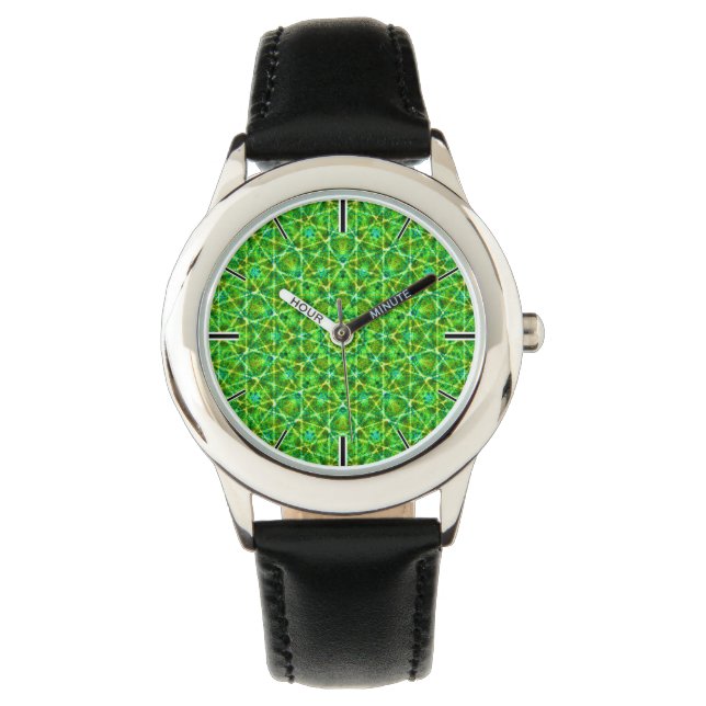 Grünes Netz Kaleidoscope/Green Kaleidoscope Net Horloge (Voorkant)